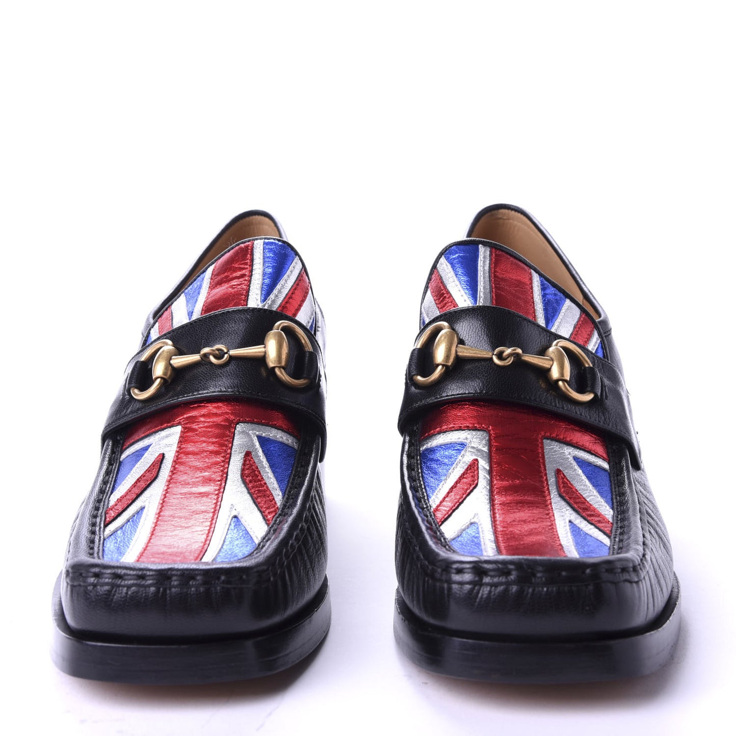 Lambskin Union Jack Horsebit Loafer Pumps 41.5 Black