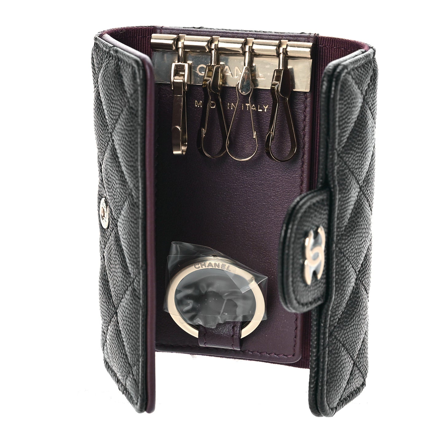 Caviar Quilted Classic 4 Key Holder Wallet Black