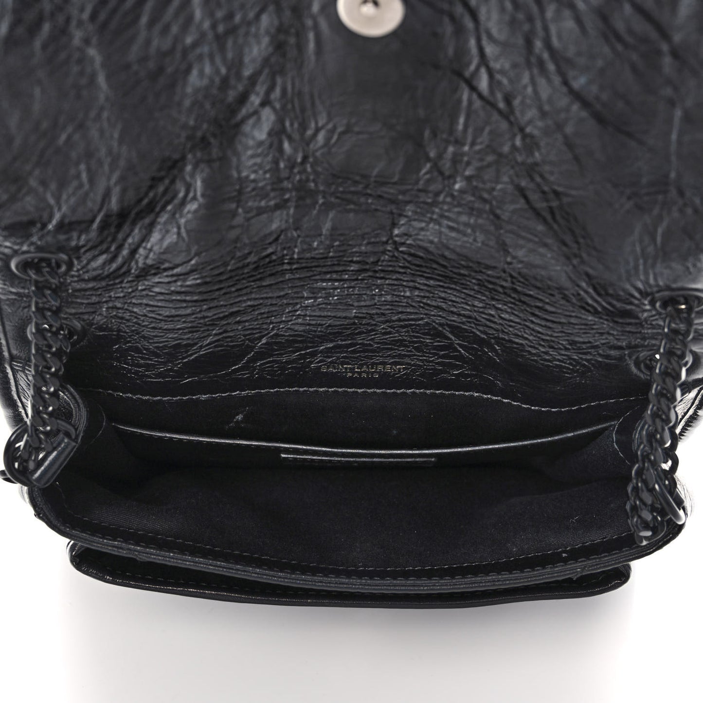Crinkled Calfskin Matelasse Monogram Baby Niki Chain Satchel Black