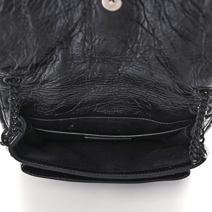 Saint Laurent Crinkled Calfskin Matelasse Monogram Baby Niki Chain Satchel Black 8 of 13