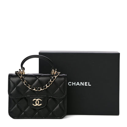 Chanel Lambskin Quilted Top Handle Flap Coin Purse With Chain Black 15 of 15