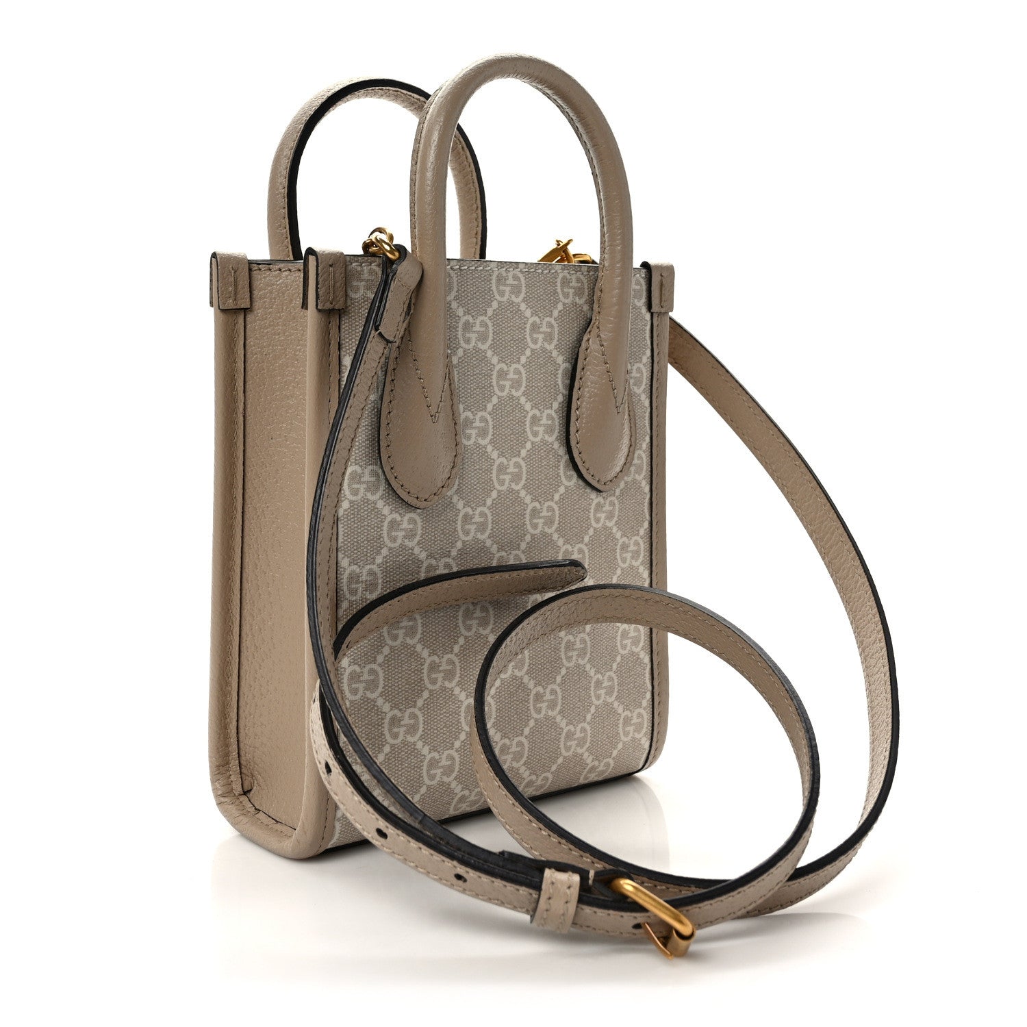 Gucci GG Supreme Monogram Textured Dollar Calfskin Mini Retro Interlocking G Tote Bag Beige Mystic White Oatmeal 3 of 8