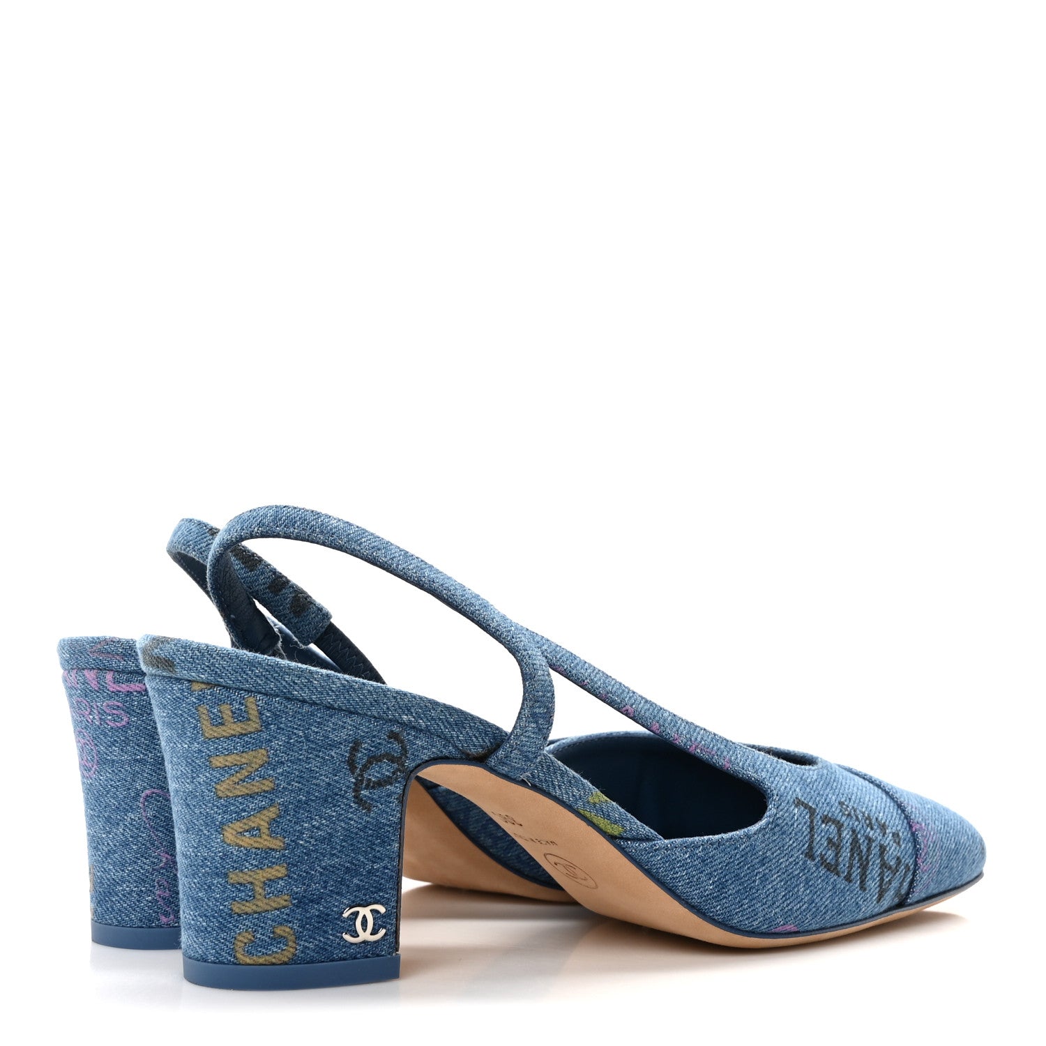 Chanel Denim Cap Toe Denim Mood Slingback Pumps 39 Blue Multicolor 5 of 8