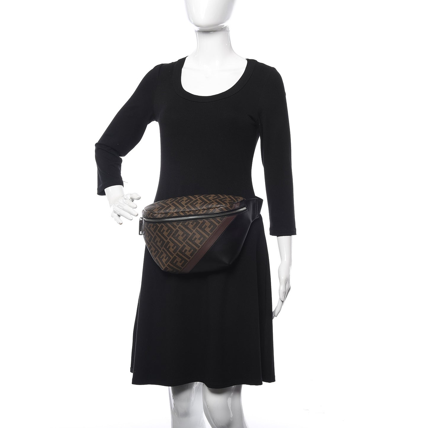 Glazed Fabric Vitello Liberty FF 1974 Diagonal Belt Bag Tobacco Moresco Black