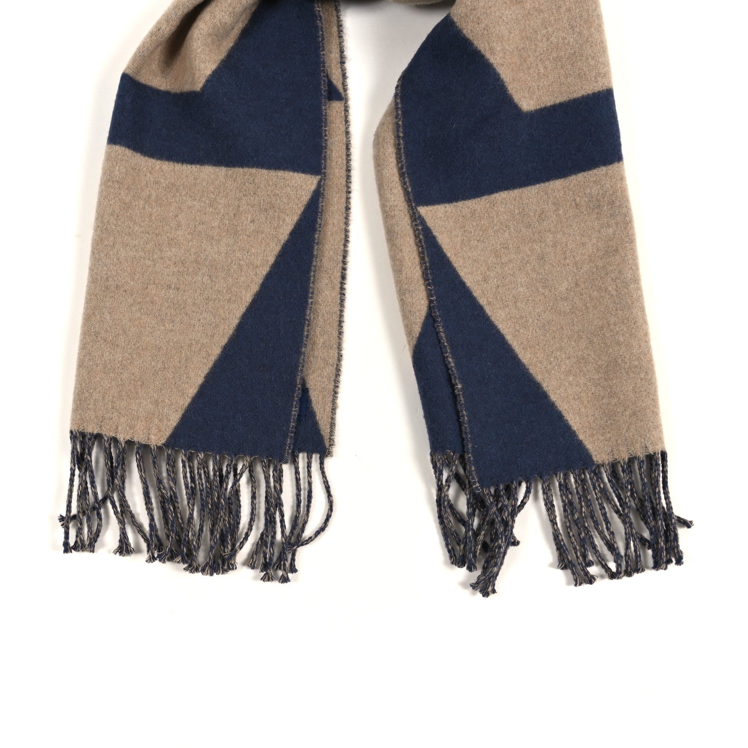 Hermes Cashmere Casaque Optique Muffler Bleu Beige Naturel 1882003