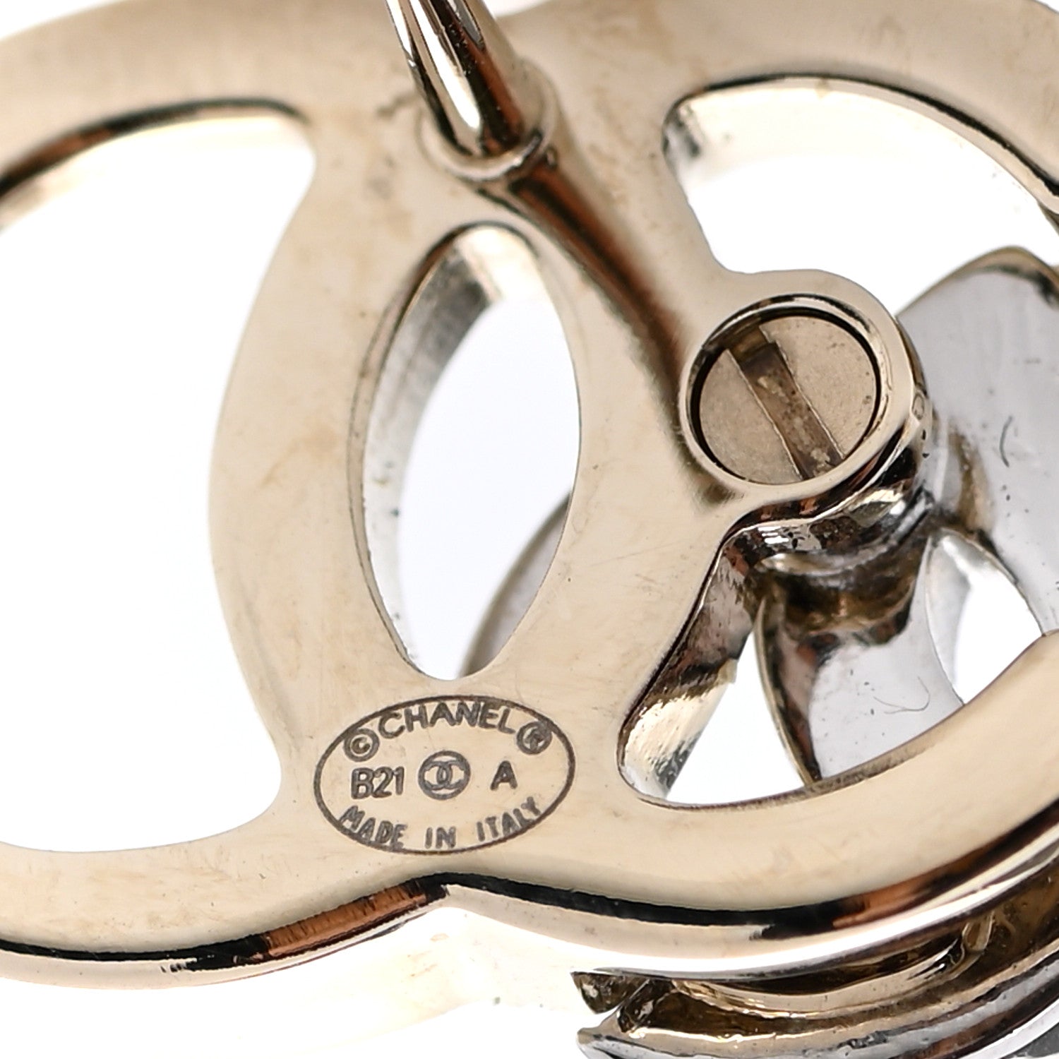 Chanel Crystal Double CC Earrings Gold Silver 3 of 5