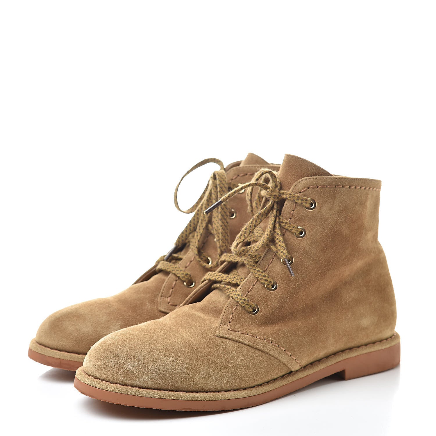 Chanel Suede Calfskin Womens Lace Up Short Boots 39.5 Dark Beige 3 of 13
