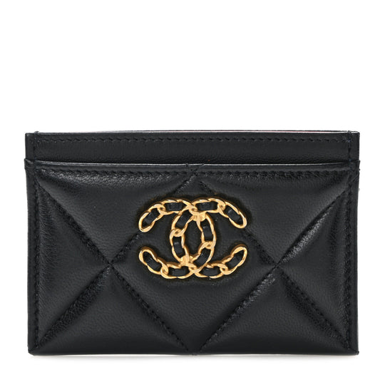 Lambskin Quilted Chanel 19 Card Holder Black