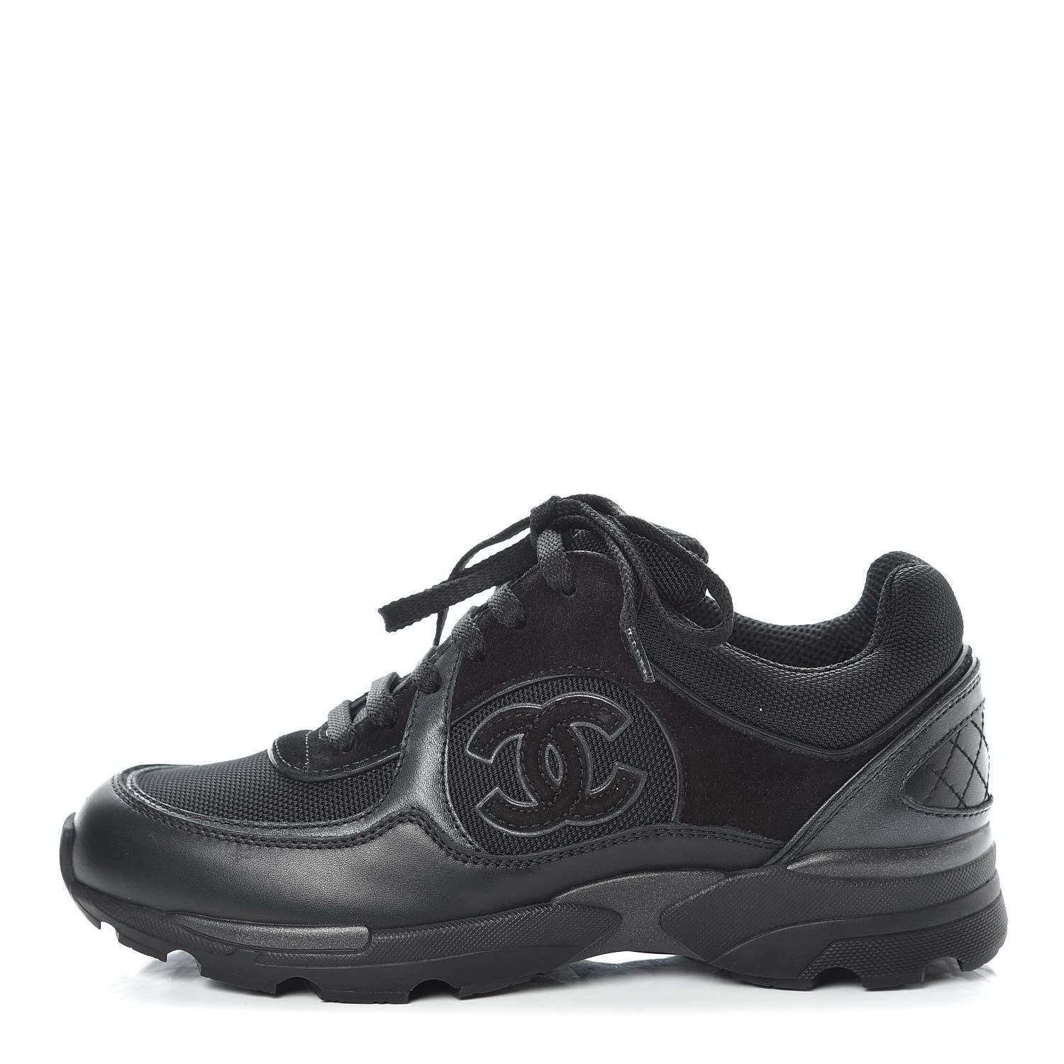 Chanel Toile Suede Calfskin CC Sneakers 35 Black 1 of 8
