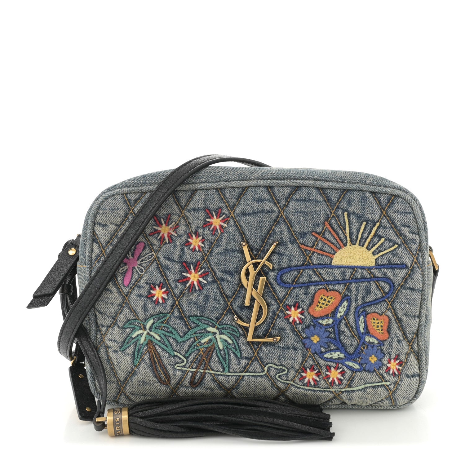 Saint Laurent Denim Matelasse Quilted Summer Embroidered Classic Monogram Camera Bag Blue 1 of 11