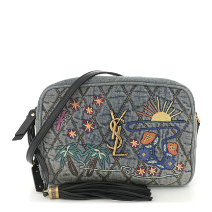 Saint Laurent Denim Matelasse Quilted Summer Embroidered Classic Monogram Camera Bag Blue 1 of 11