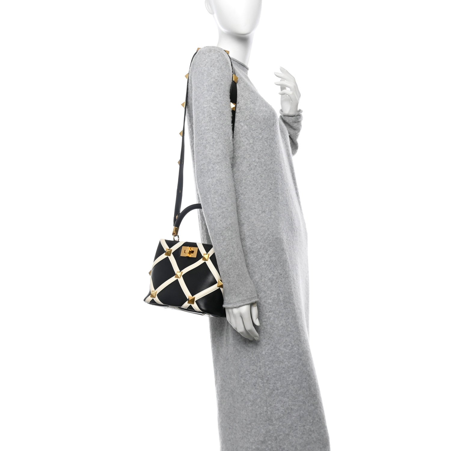 Valentino Garavani Nappa Small Roman Stud The Handle Bag Black Ivory 2 of 9