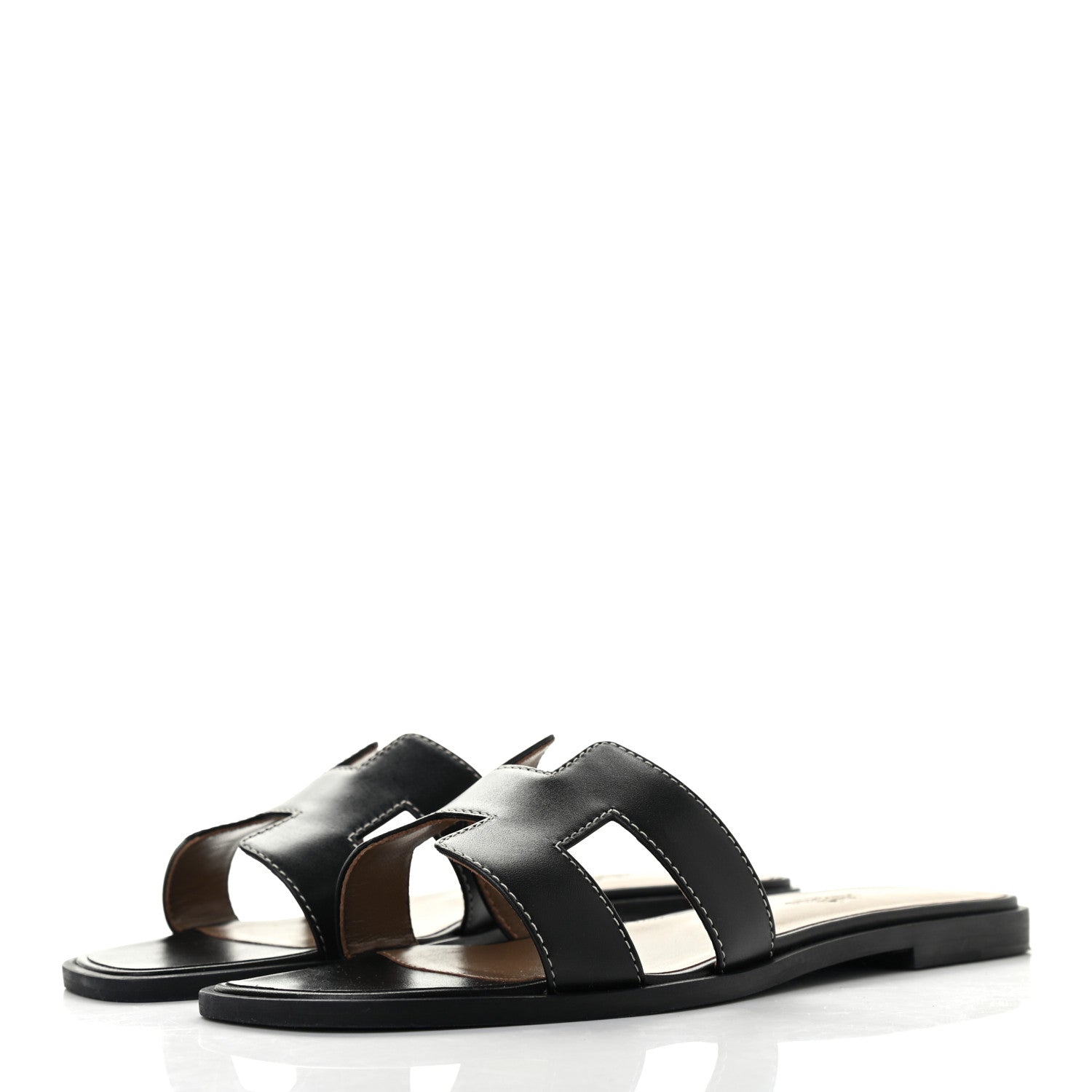 Hermes Box Calfskin Oran Sandals 37.5 Black 3 of 8