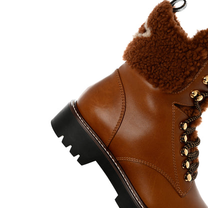 Louis Vuitton Calfskin Shearling Territory Ranger Combat Boots 37.5 Cognac 11 of 12