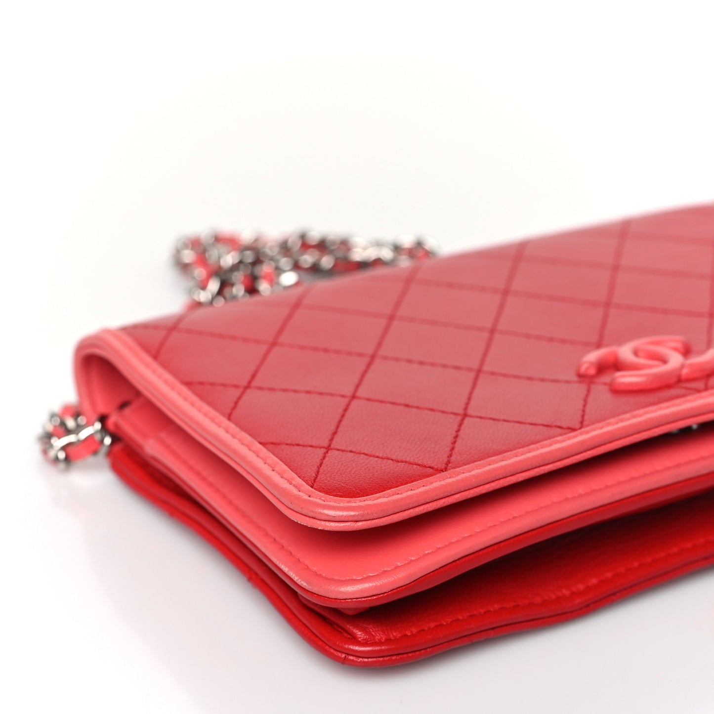Calfskin Quilted Bi-Color Wallet On Chain WOC Red Pink