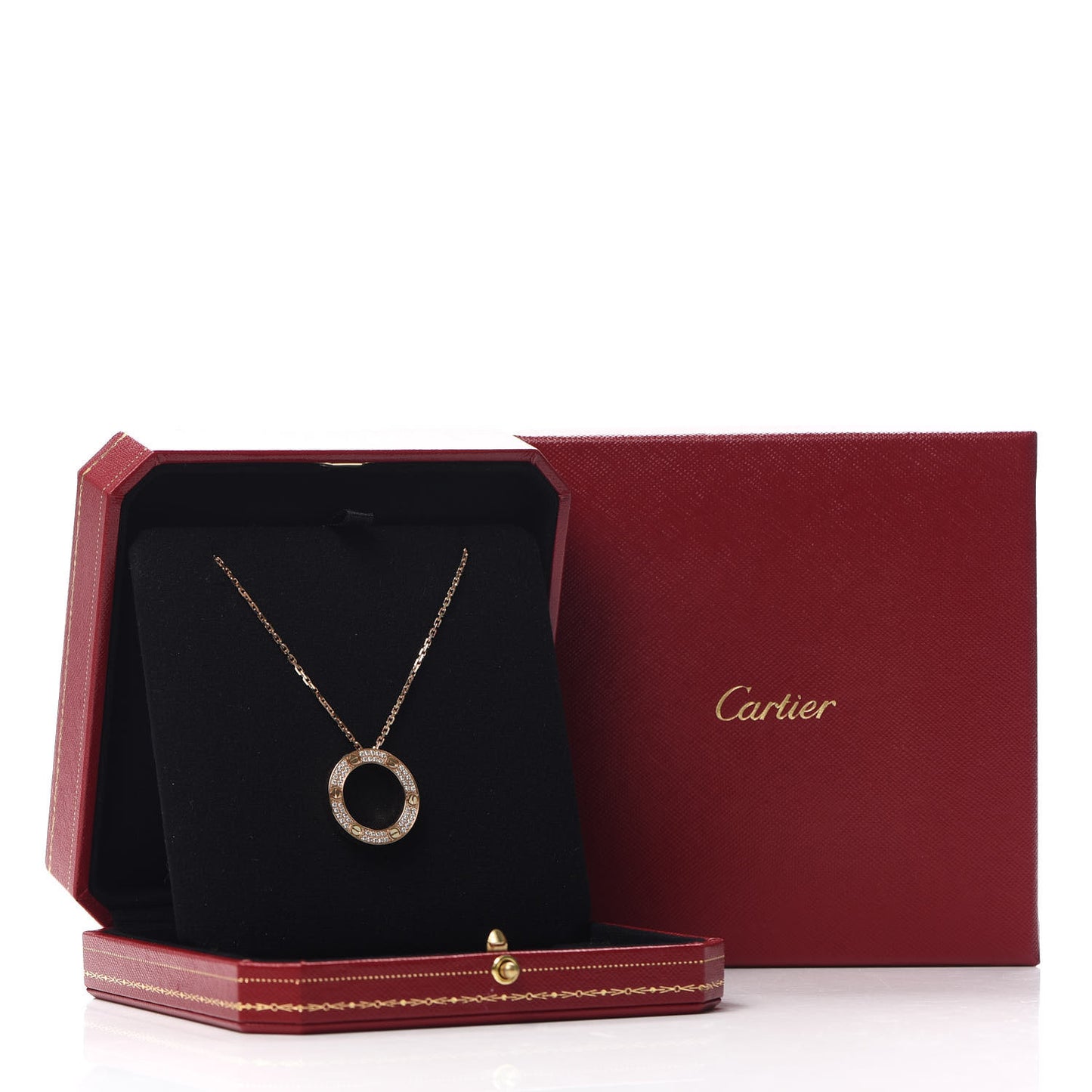 18K Pink Gold Diamond LOVE Paved Necklace