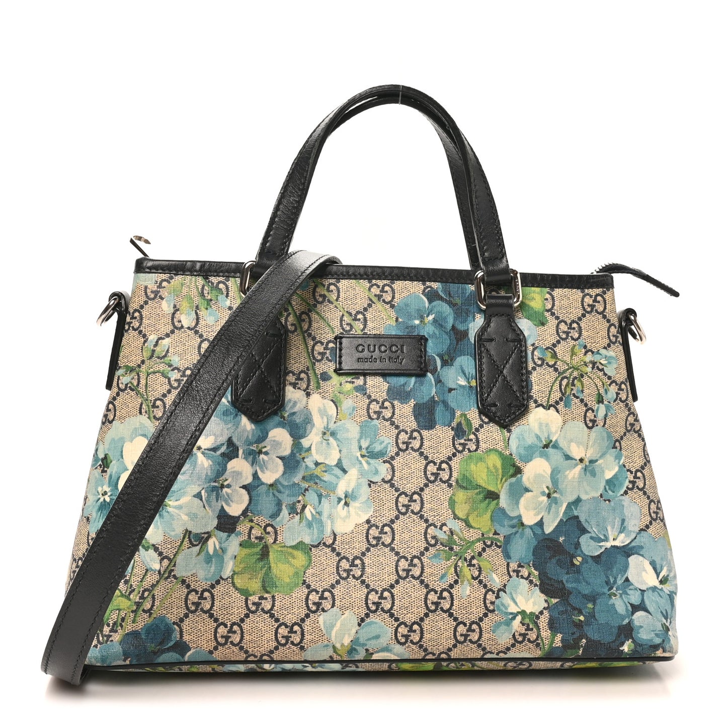 GG Supreme Monogram Blooms Small Zippered Tote Blue