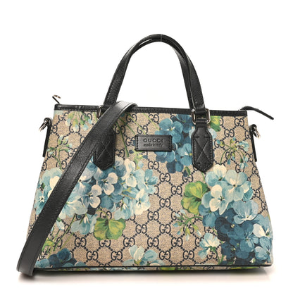Gucci GG Supreme Monogram Blooms Small Zippered Tote Blue 1 of 10
