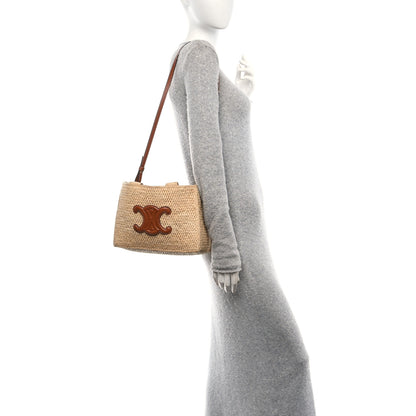 Celine Raffia Calfskin Triomphe Small Cabas Thais Tan 2 of 12