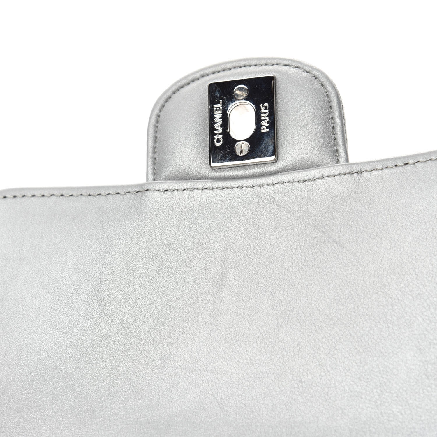 Chanel Metallic Patent Crumpled Calfskin Chevron Quilted Mini Square Flap Silver 8 of 12