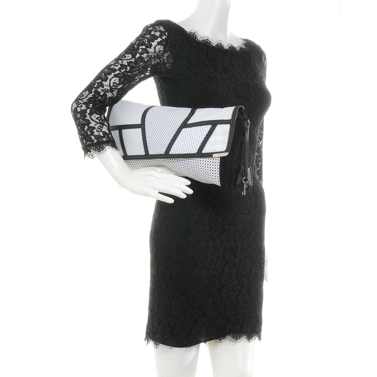 Jimmy Choo Perforated Leather Ally Mixed Media Patchwork Clutch 2 of 8