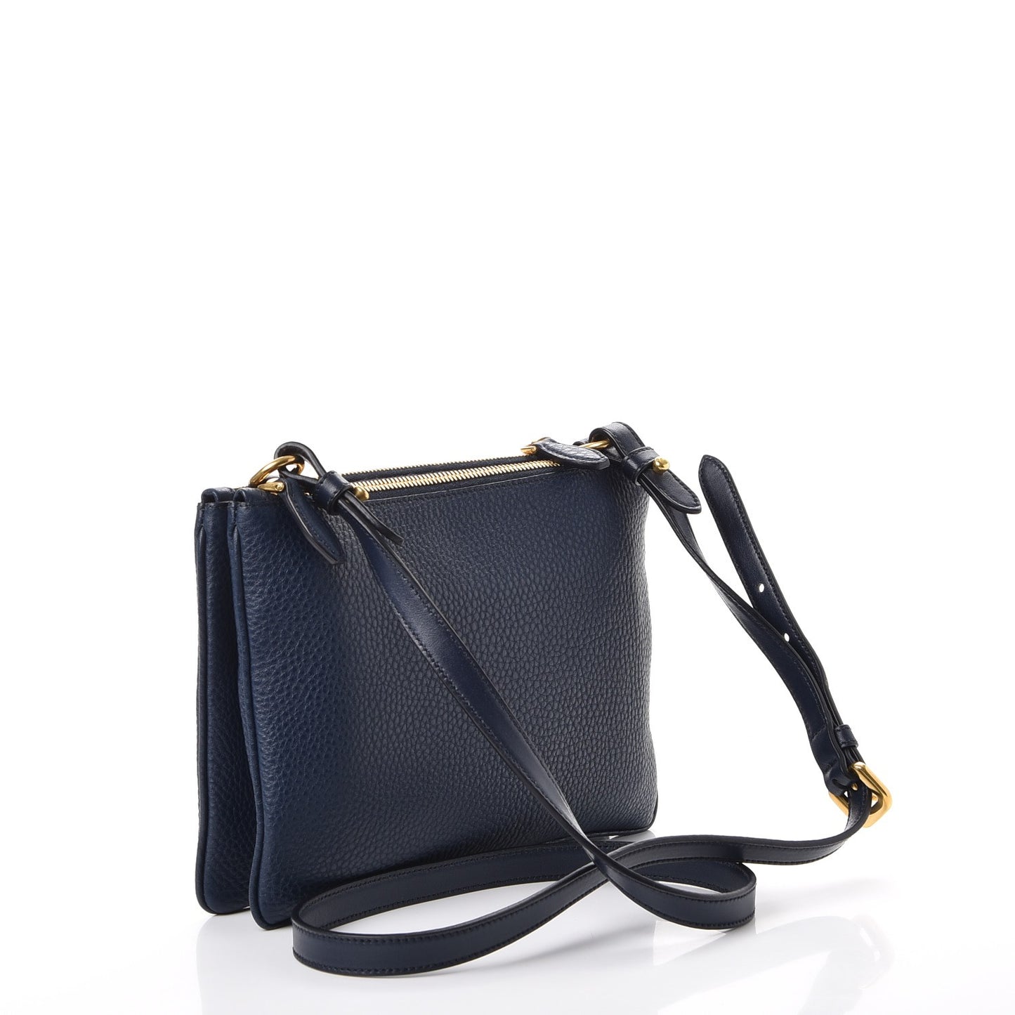 Vitello Daino Double Zip Crossbody Bag Baltico