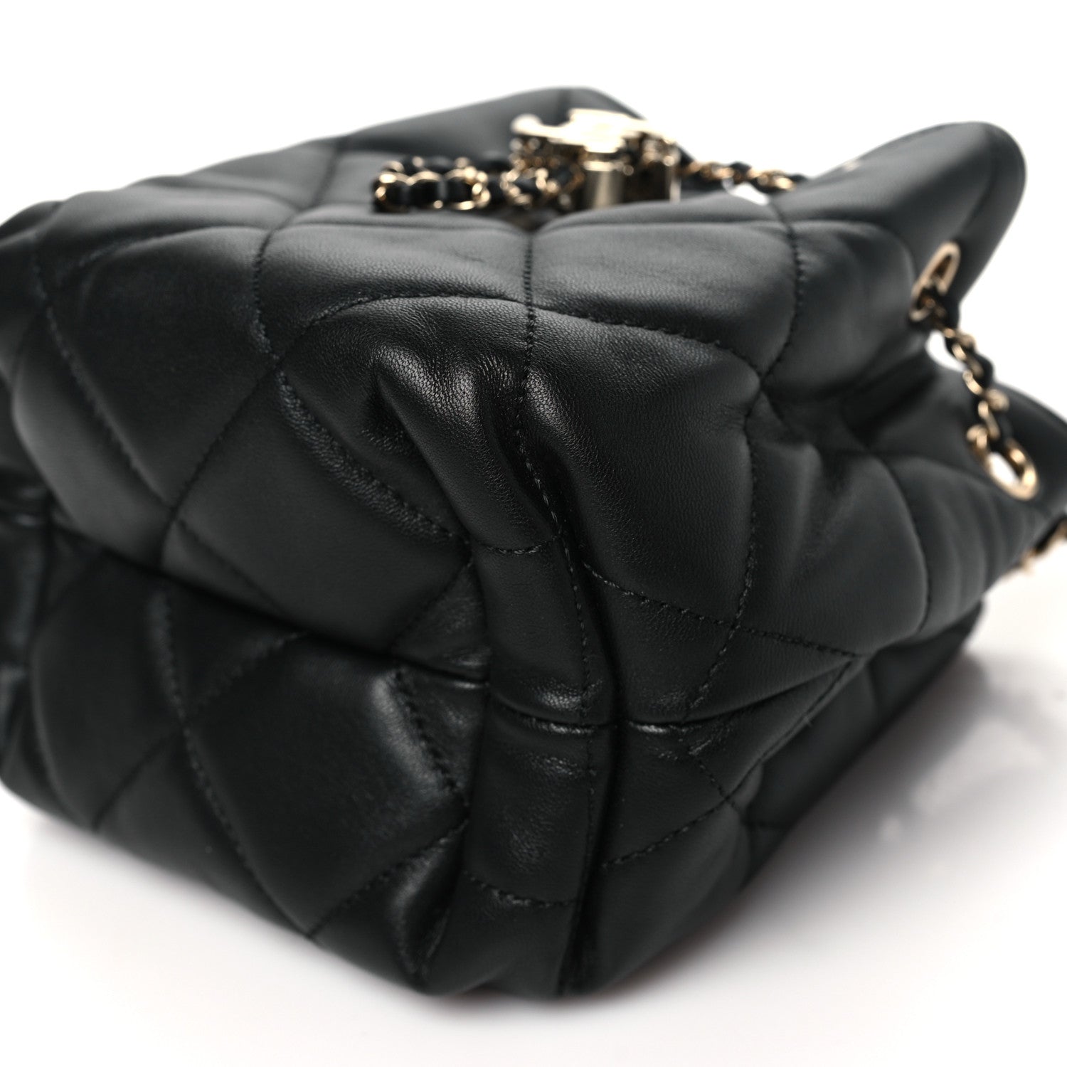 Chanel Lambskin Quilted CC Dweller Drawstring Bucket Bag Black