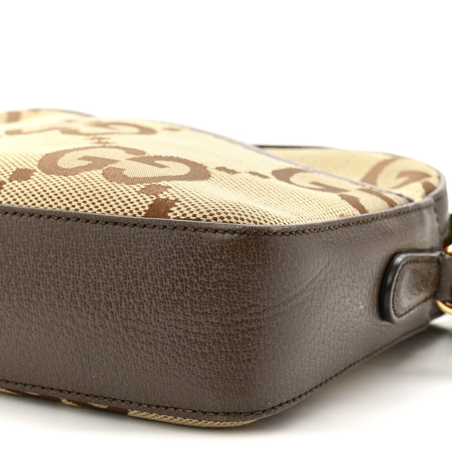 Monogram Jumbo GG Textured Dollar Calfskin Web Messenger Shoulder Bag Camel Ebony New Acero