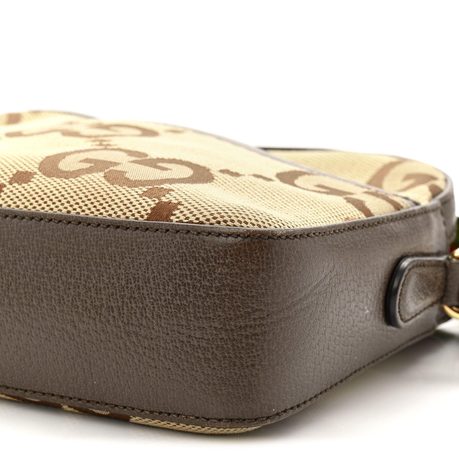 Gucci Monogram Jumbo GG Textured Dollar Calfskin Web Messenger Shoulder Bag Camel Ebony New Acero 10 of 14