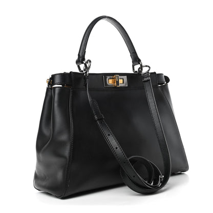 Fendi Calfskin Calf Hair Leopard Print Medium Peekaboo Iconic Satchel Black 3 of 14
