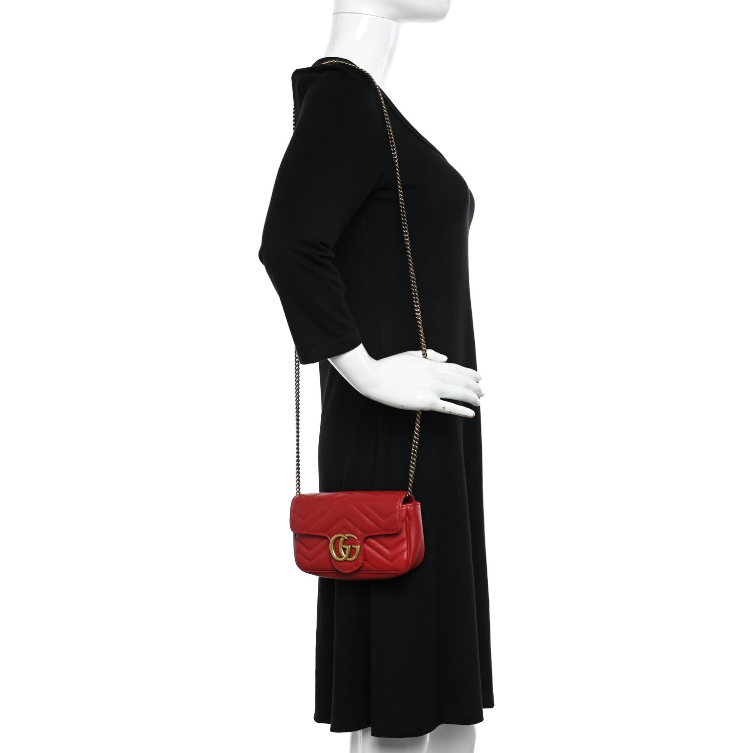 Gucci Calfskin Matelasse Super Mini GG Marmont Shoulder Bag Hibiscus Red 2 of 12