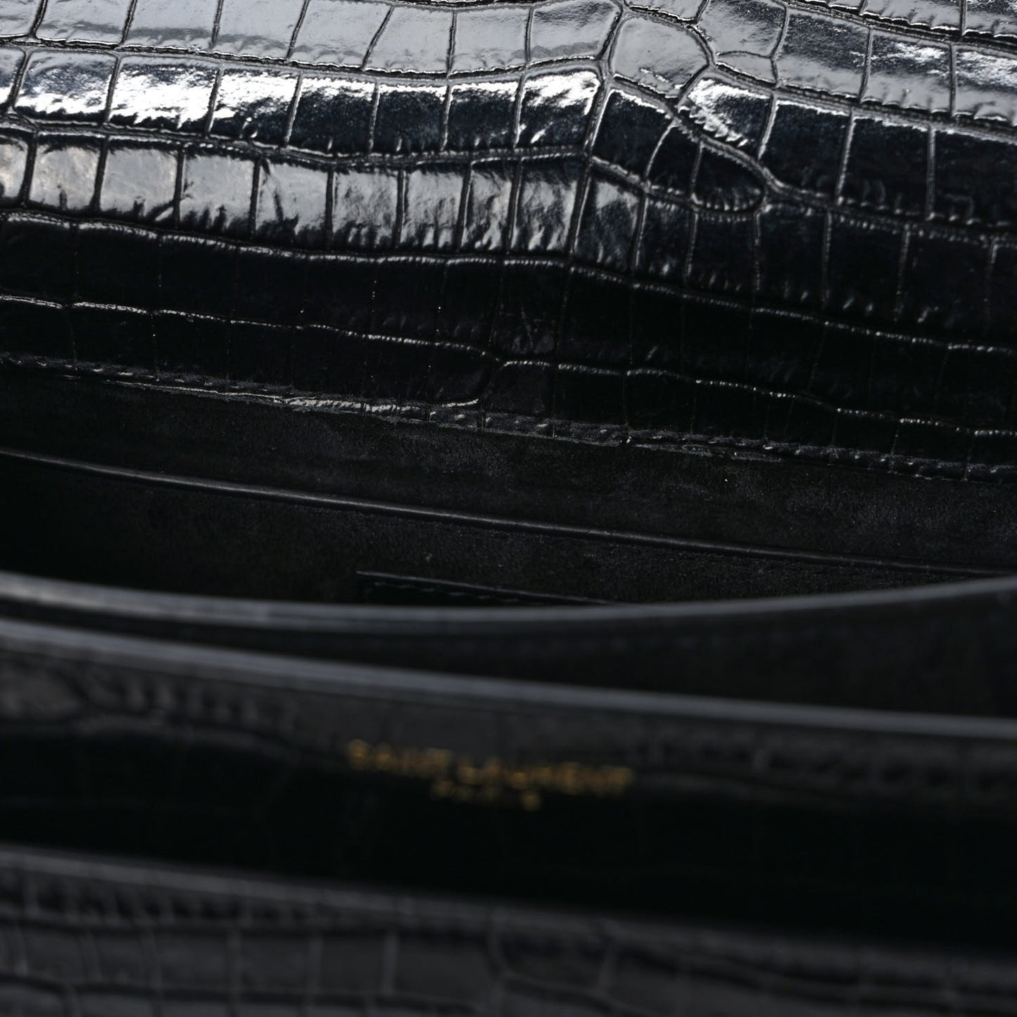 Calfskin Crocodile Embossed Medium Monogram Sunset Black