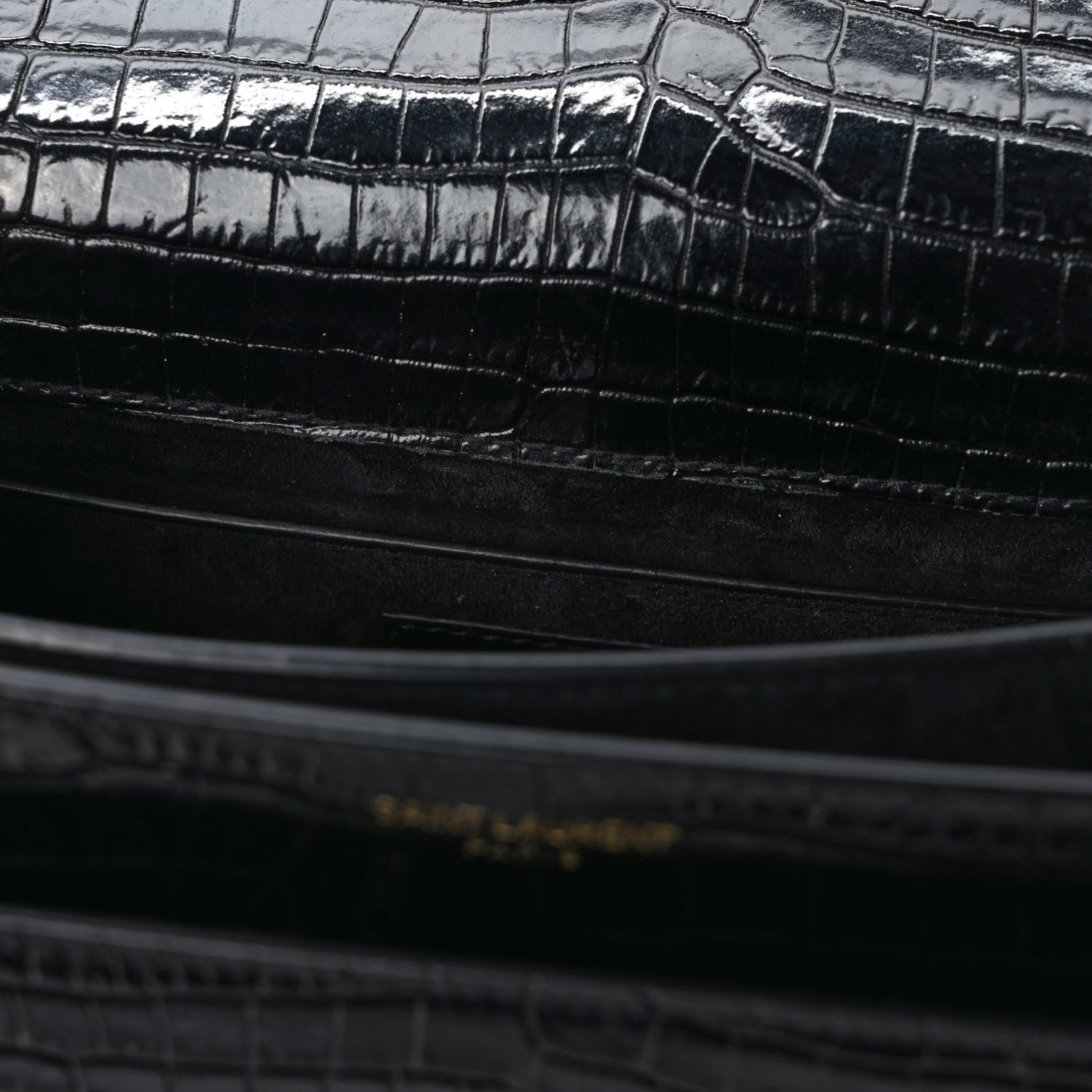 Saint Laurent Calfskin Crocodile Embossed Medium Monogram Sunset Black 10 of 10