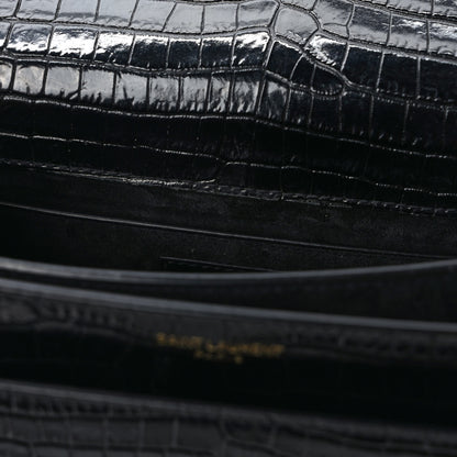 Saint Laurent Calfskin Crocodile Embossed Medium Monogram Sunset Black 10 of 10