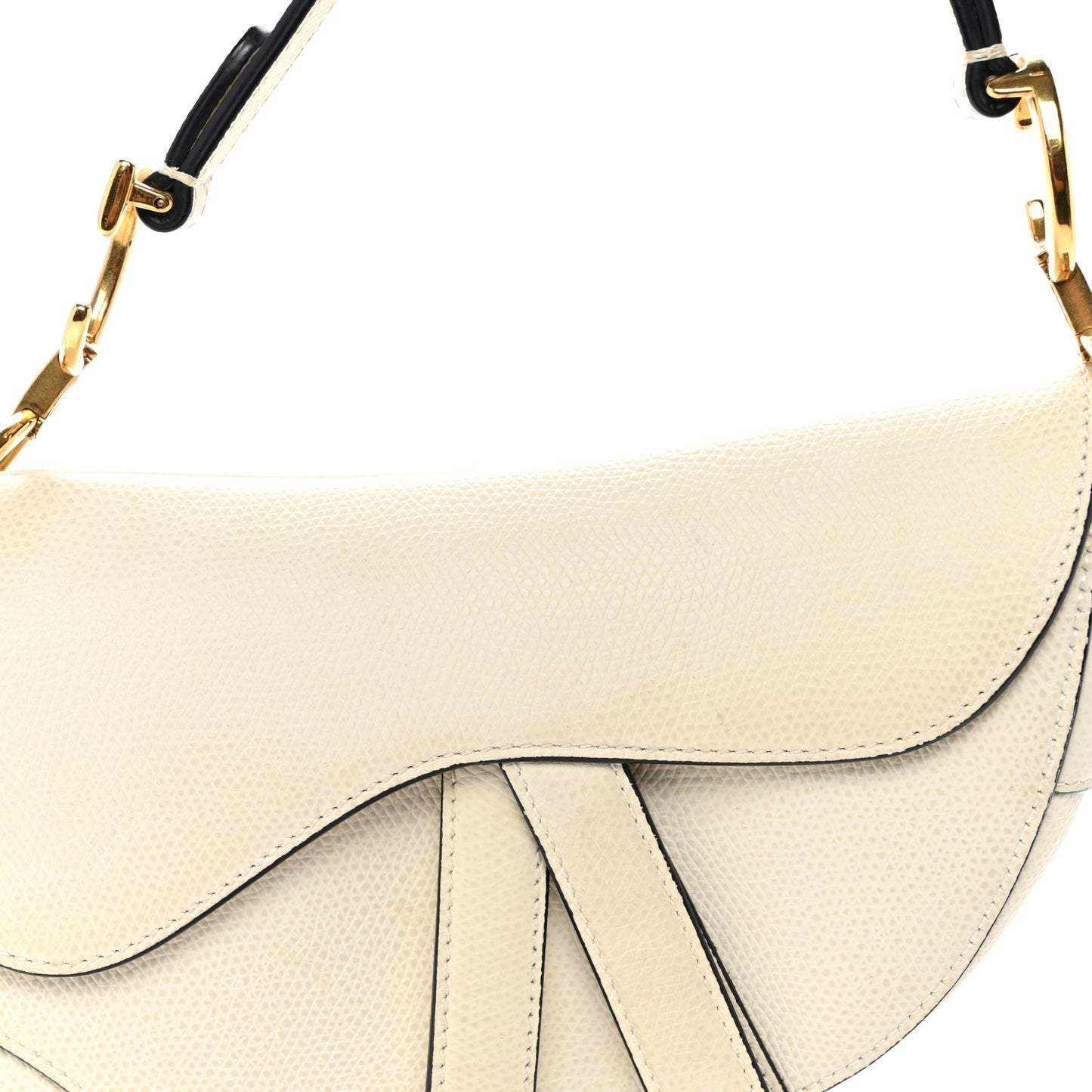 Grained Calfskin Mini Saddle Bag White
