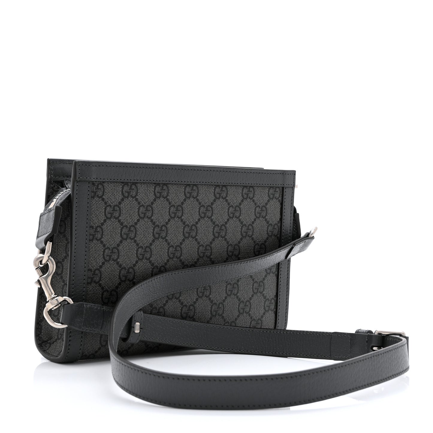 GG Supreme Monogram Textured Dollar Calfskin Web Small Ophidia Shoulder Bag  Grey Black Graphite Grey