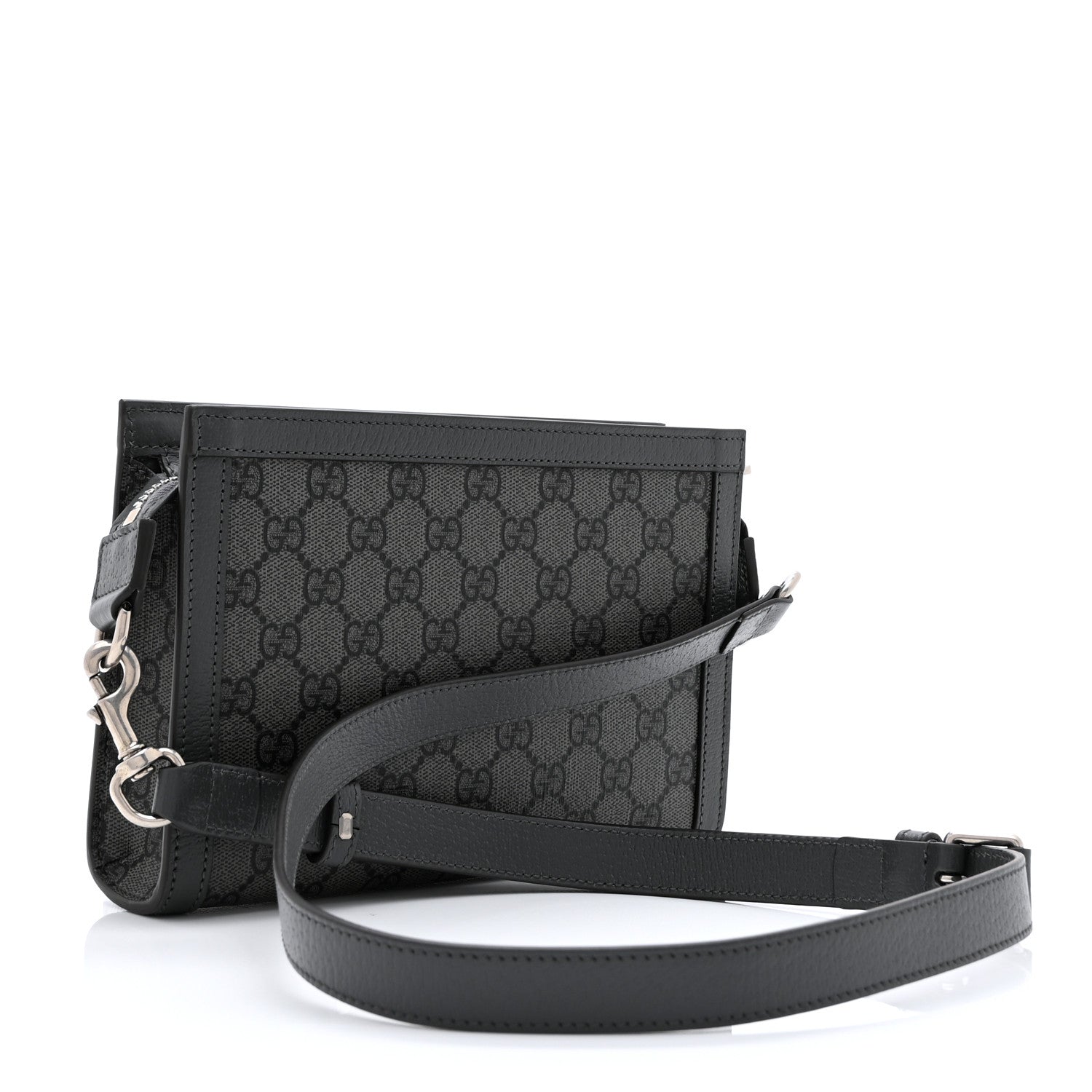 Gucci GG Supreme Monogram Textured Dollar Calfskin Web Small Ophidia Shoulder Bag  Grey Black Graphite Grey 3 of 10