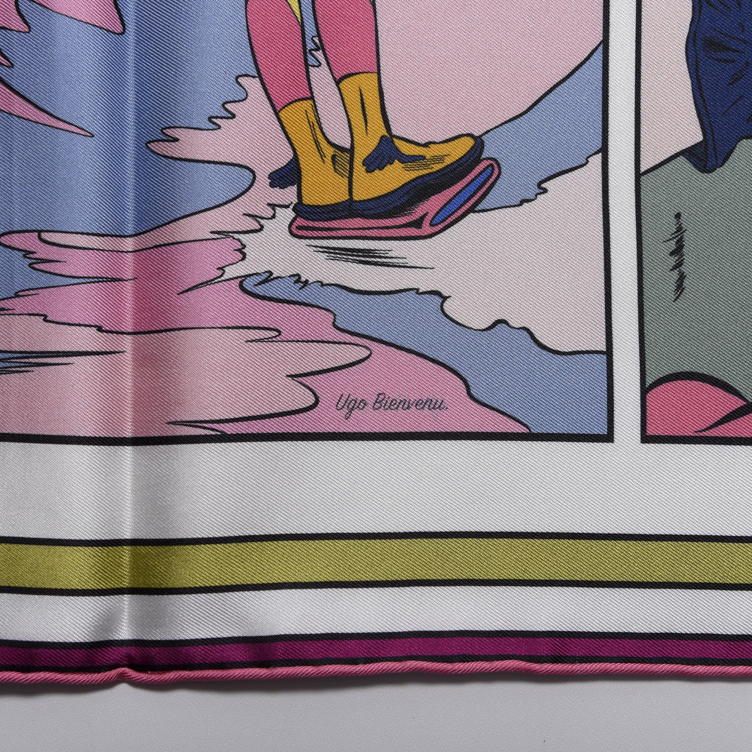 Hermes Silk La Legende Du Cheval A Plumes Scarf 90 Rose Pale Jaune Vif Turquoise 8 of 9