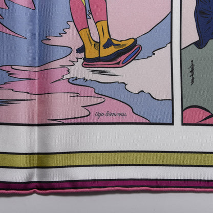 Hermes Silk La Legende Du Cheval A Plumes Scarf 90 Rose Pale Jaune Vif Turquoise 8 of 9