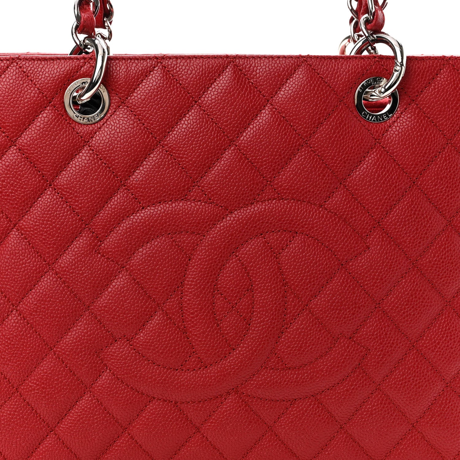 Chanel Caviar Quilted Grand Shopping Tote GST Red 8 of 10