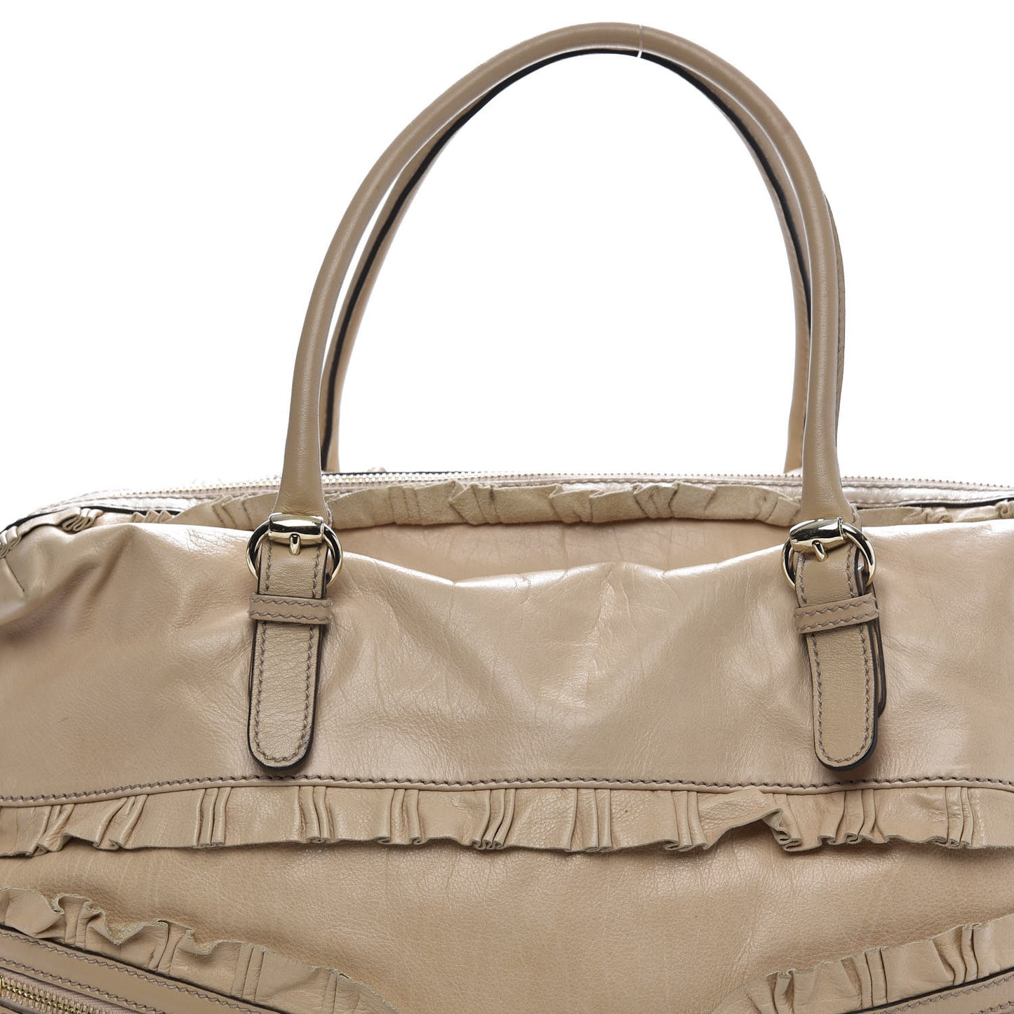 Calfskin Ruffle Medium Sabrina Boston Tote Nude