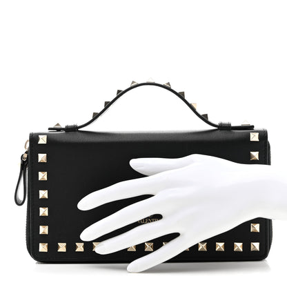 Valentino Garavani VALENTINO GARAVANI Vitello Rockstud Top Handle Travel Wallet Black 2 of 7