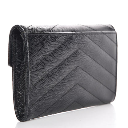 Saint Laurent Grain De Poudre Matelasse Chevron Small Monogram Envelope Wallet Black 3 of 7