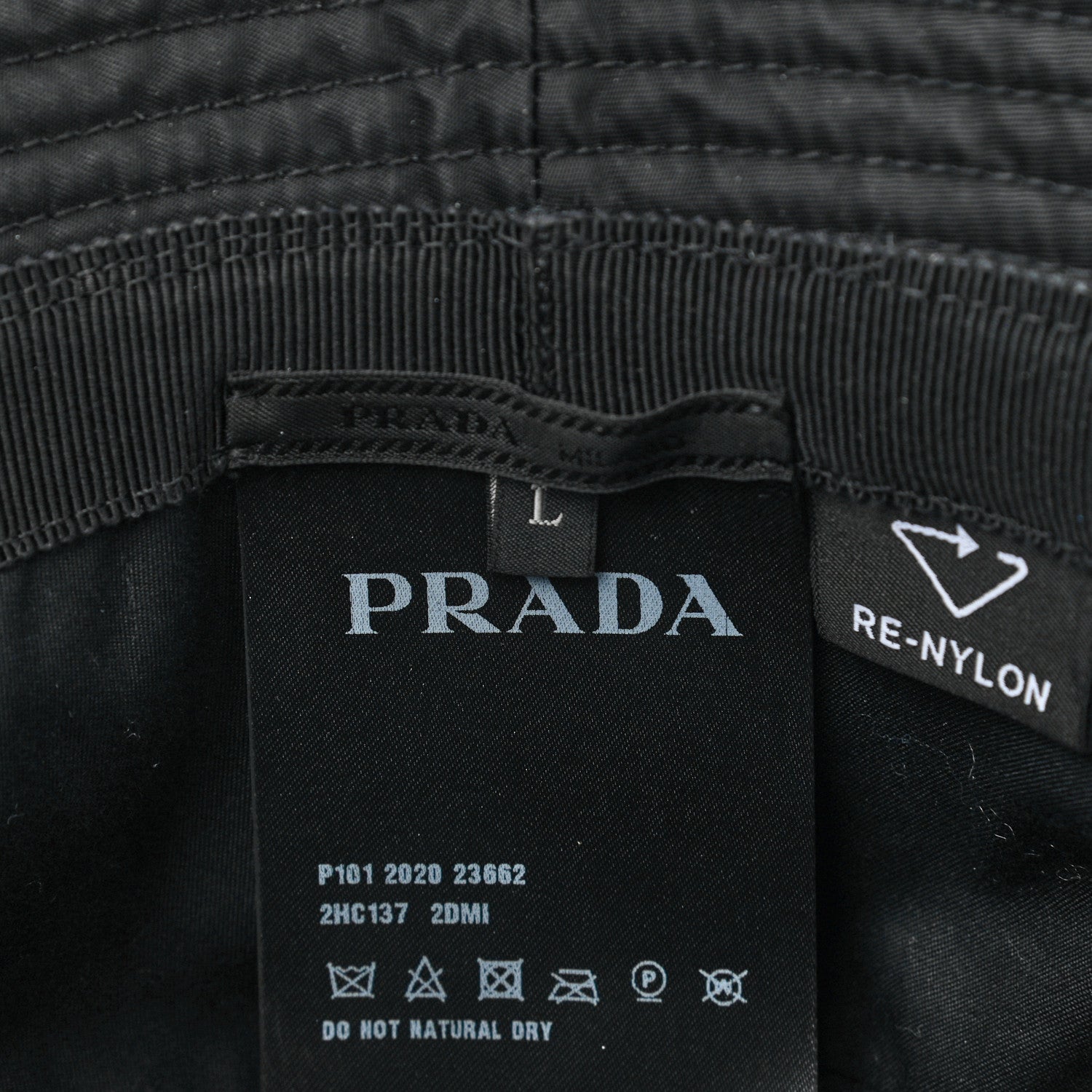 Prada Re-Nylon Metal Triangle Logo Mens Bucket Hat L Black 8 of 8