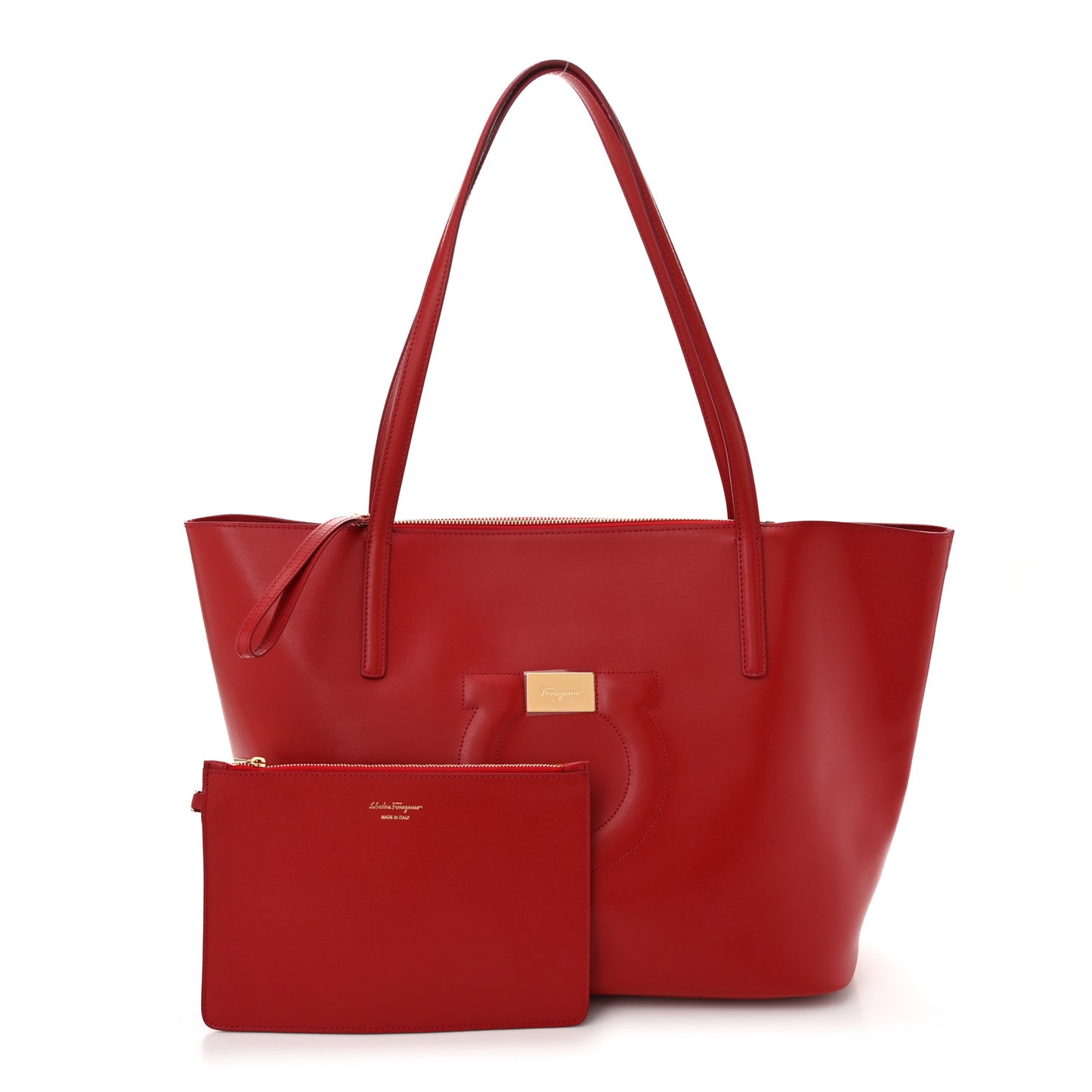 Calfskin Medium Gancini Tote Red