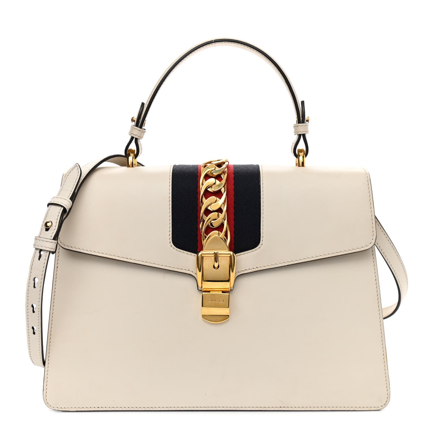 Gucci Calfskin Web Medium Sylvie Top Handle Bag White 1 of 15