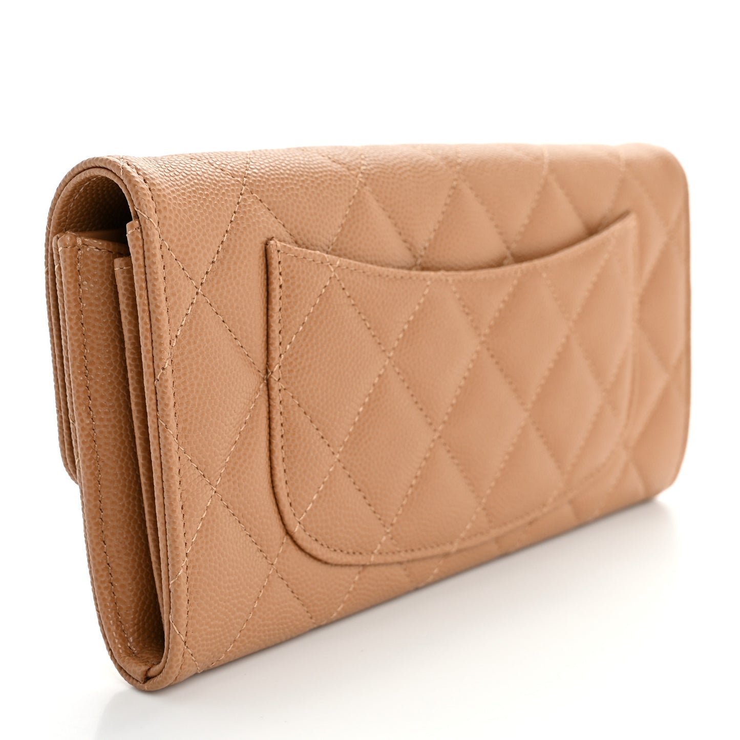 Caviar Quilted Large Gusset Flap Wallet Beige