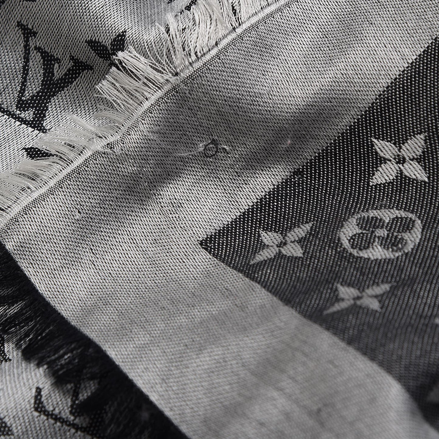 Silk Wool Monogram Denim Shawl Black Silver