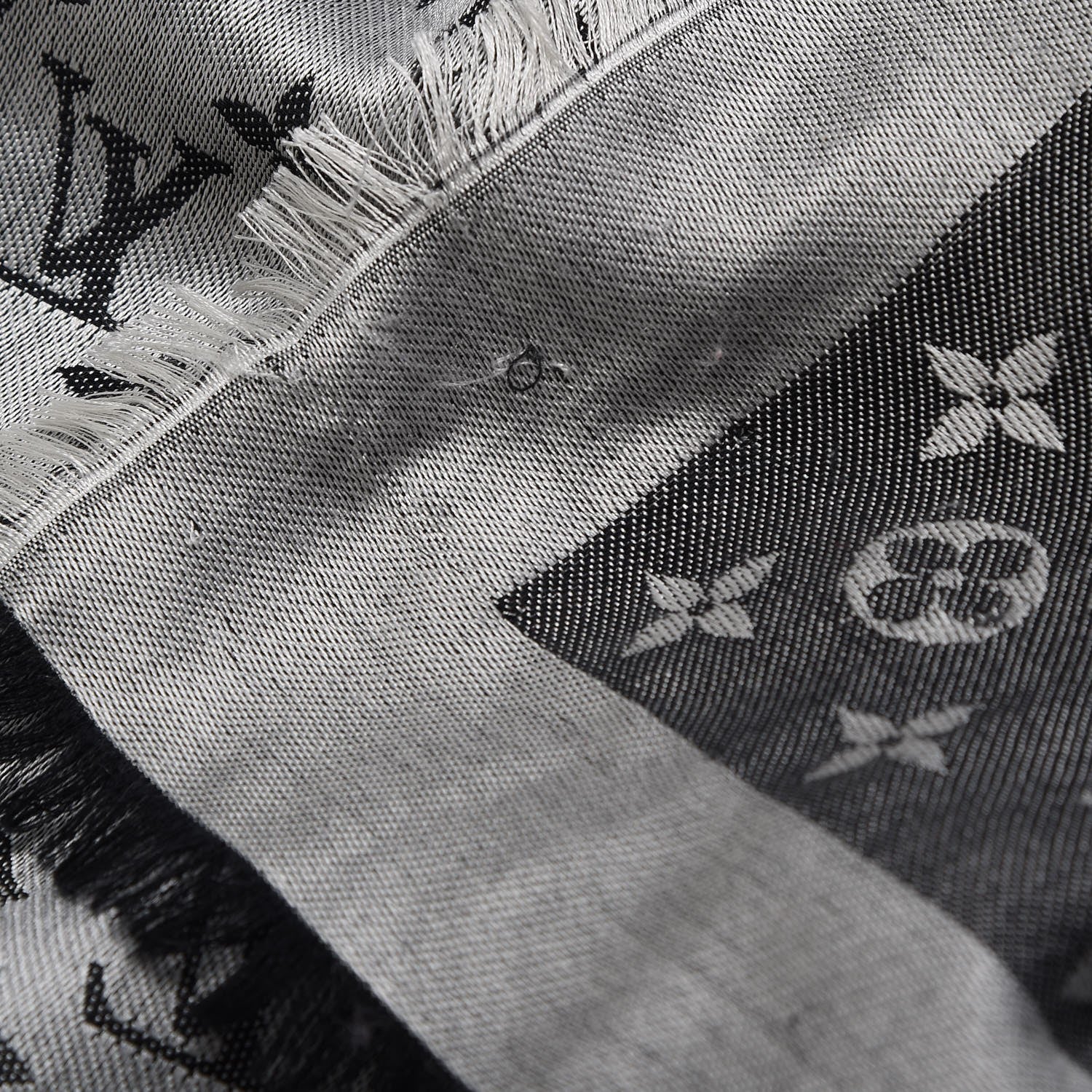 Louis Vuitton Silk Wool Monogram Denim Shawl Black Silver 6 of 8