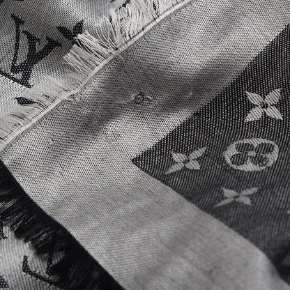 Louis Vuitton Silk Wool Monogram Denim Shawl Black Silver 6 of 8